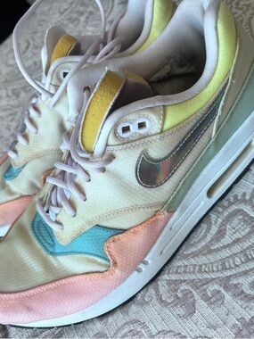 Nike Pastel Peach Teal Yellow Iridescent Swoosh Sneakers